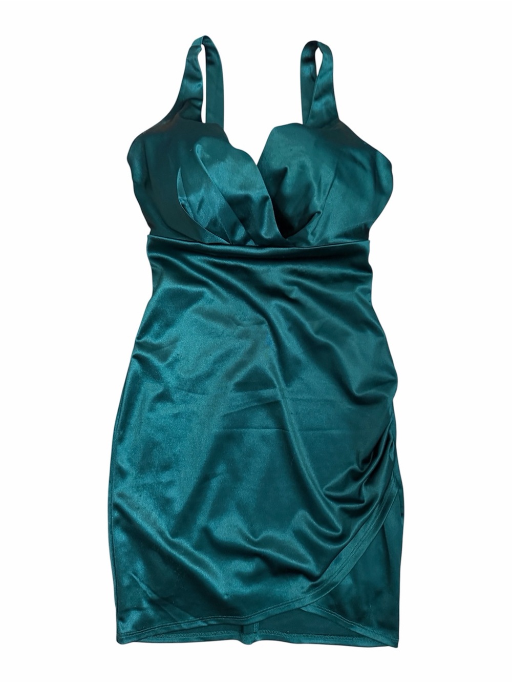 Satin Teal Bodycon Dress with Spaghetti Straps